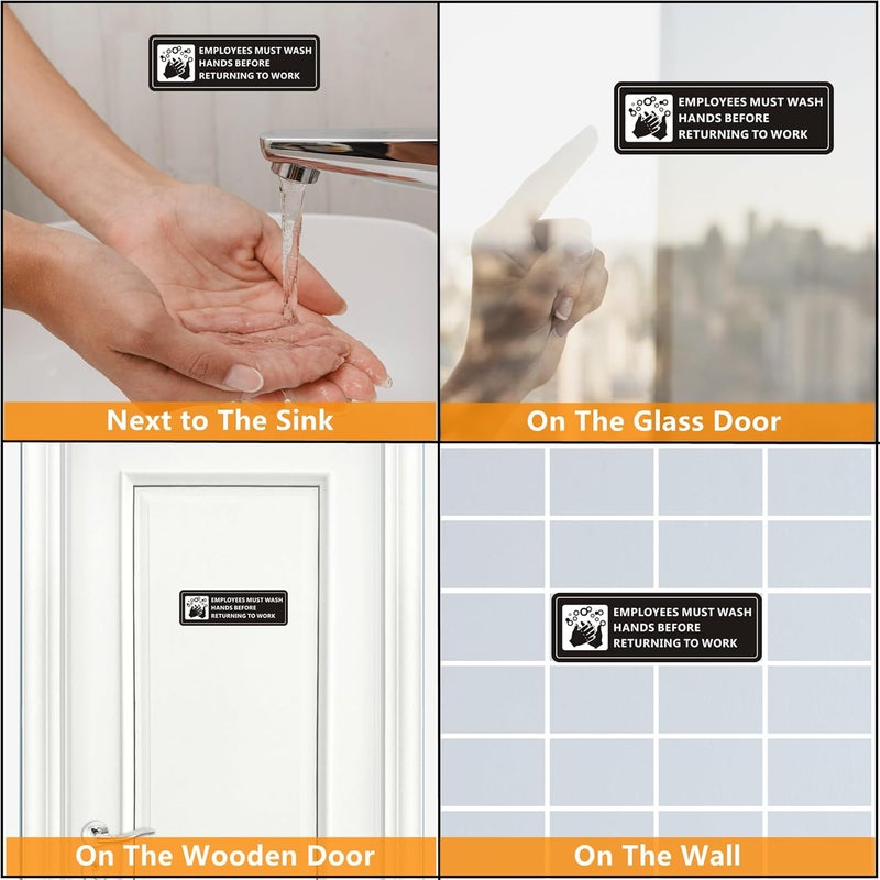 MongFun Employees Must Wash Hands Before Returning to Work Sign, (2 Pack) Self-adhesive Aluminum Signage for Business Bathroom, 9 x 3 Inch Metal Signs for Public Restroom Restaurant and Hotel (Black/White) - Image 3